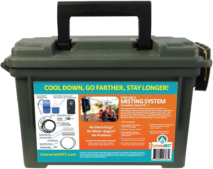 ExtremeMIST Professional Grade Portable Misting System PLUS - 4 Mist Nozzles | Easy Setup | 20 ft Portable Misting Line w/ 170 psi battery operated pump | Cools the air up to 30Β°F (17Β°C)! Easy to Move