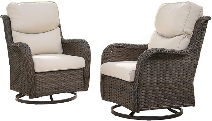 HUMMUH High Back Outdoor Swivel Rocker Patio Chairs Set of 2 with 5-Inch Thick Cushions, All-Weather Wicker Patio Furniture for Porch,Poolside, Deck, and Yard
