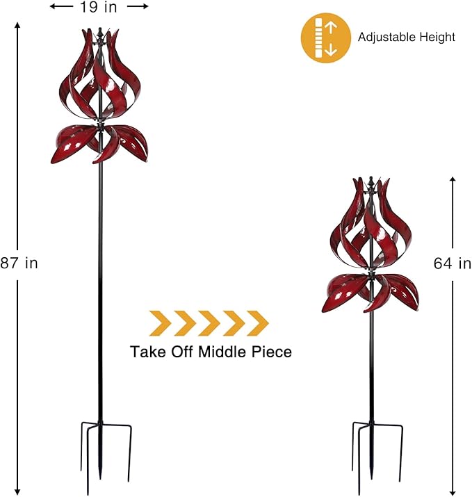 Yard Garden Wind Spinners - Large Outdoor Metal Wind Spinners with Stake, Yard Art Lawn Garden Decor (19" W x 87" H)