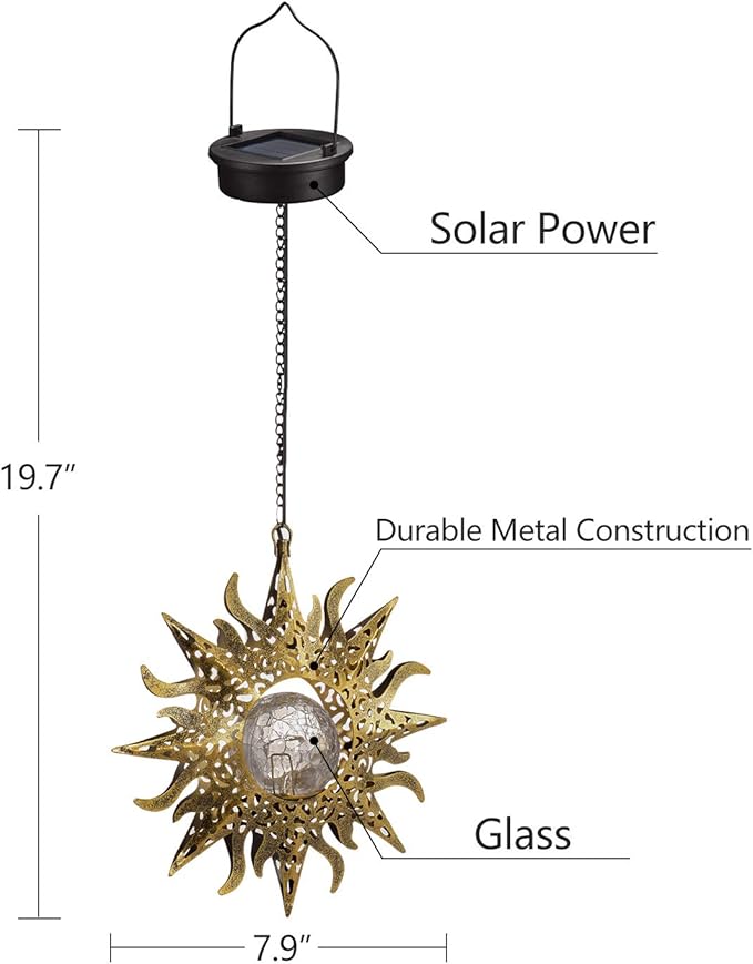 Solar Lights Outdoor Garden Decor Hanging Lanterns Decoration Metal Sunflower Gifts Waterproof for Yard Clearance Front Porch Lawn Driveway Patio Backyard Pathway Gardening Gift