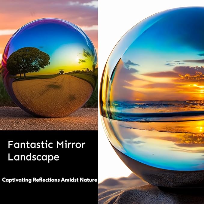 12 Inch Stainless Steel Gazing Globe,v2croft Hollow Ball Mirrored Surface Polished Shiny Sphere,Garden Stainless Steel Gazing Ball for Outdoor Lawn Pond Yard Ornament(rainbow)
