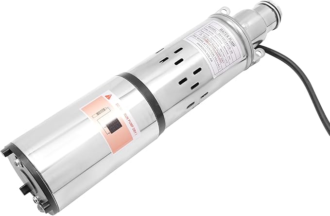 Deep Well Submersible Pump DC 24V 200W Electric Solar Powered Water Pump, 5.3 GPM Flow, 98ft Lift, Farm Ranch Irrigation Submersible Bore Hole Deep Well Pump