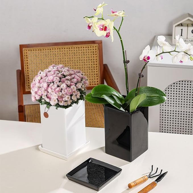 Square Plant Saucer 12 Inch 1 Pack,Plant Trays for Pots, White Ceramic Plant Saucers for Indoors Outdoors, Plant Drip Tray 4 6 8 10 12 14 Inch