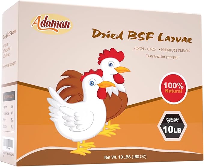 Adaman Dried Black Soldier Fly Larvae 10 LBS-100% Natural Non-GMO BSF Larvae-More Calcium Than Dried Mealworms High-Protein Chickens Treats, Food for Wild Birds, Ducks, Layer Hens