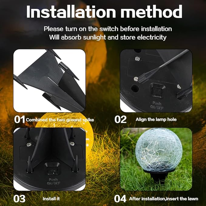 TOMEX Solar Garden Lights, Cracked Glass Ball Waterproof Warm White LED for Outdoor Decor Decorations Pathway Patio Yard Lawn, 1Pack (5.9")