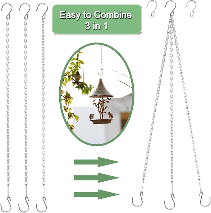 10 Pack 25" SIL Storagehook Silver Hanging Chains with S Hooks for Hanging Bird Feeders Planters Baskets Billboards Lanterns Wind Chimes Ornaments