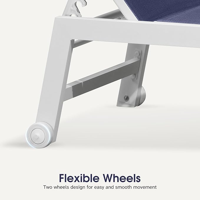 PURPLE LEAF Outdoor Chaise Lounge Set Adjustable Sunbathing Recliner with Side Table for Beach Poolside Outside Patio Aluminum Chaise Lounger Navy Blue