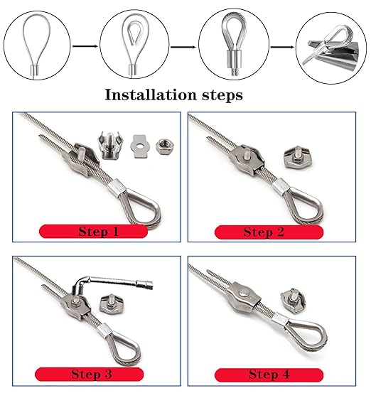 1/8" Wire Rope Kit with M5 Turnbuckles - 164FT Vinyl Coated Stainless Steel Cable, 7x7 Braided Strands Aircraft Cable for Climbing Plants, Outdoor String Lights Hanging