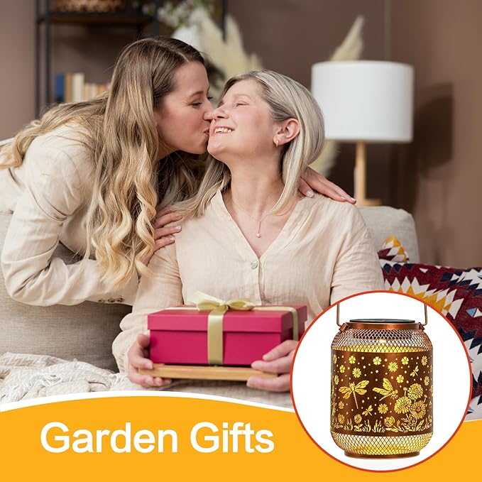 2 Pack Solar Lanterns Outdoor Waterproof Dragonfly Garden Decor Birthday Gifts for Women Mom Grandma Hanging Solar Lights Metal Decoration Outside for Yard, Patio, Backyard, Porch,Pathway