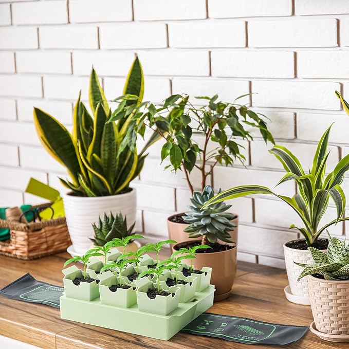 Seed Starter Tray, Dual-Purpose Handles for Transplanting & Labeling, 9 Deep 2.3 in Cells, Extra-Thick Reusable Germination Kit, for Indoor, Outdoor & Greenhouse Use