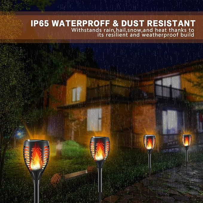Solar Lights Upgraded 43" Tiki 96 LED Waterproof Flickering Flames Torch Lights Outdoor Solar Spotlights Landscape Decoration Lighting Dusk to Dawn Auto On/Off Security Torch Light (4 Pack)