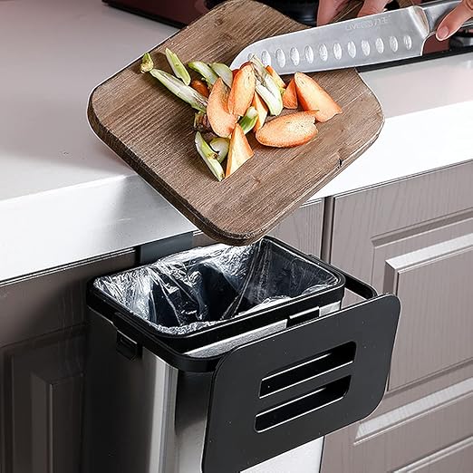 SIDIANBAN Hanging Trash Can with Lid for Kitchen Cabinet Door, 0.8 Gal/3L Stainless Steel Garbage Can Kitchen Compost Bin for Countertop or Under Sink