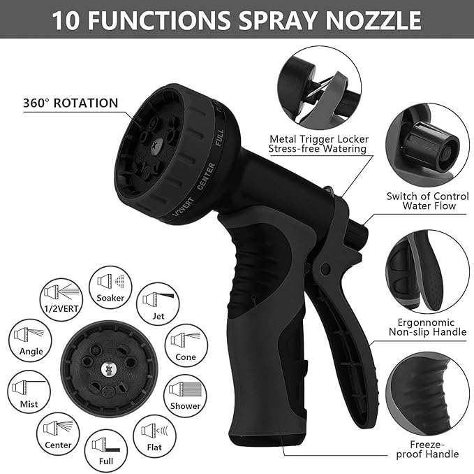 Garden Hose, 2025 Upgraded Non-Expanding Water Hose Sturdy & Lightweight 3/4 Hose, No-Kink, Tough & Flexible Water Pipe, Crush-Proof for Yard, Lawn, Outdoor, Car Wash (Black, 100FT)