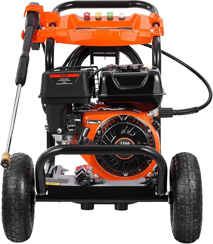 VEVOR Gas Pressure Washer, 3500 PSI 2.6 GPM, Gas Powered Pressure Washer with Aluminum Pump, Spray Gun and Extension Wand, 5 Nozzle Set, for Cars, Fences, Homes, Driveways, Patios Furniture Horizontal
