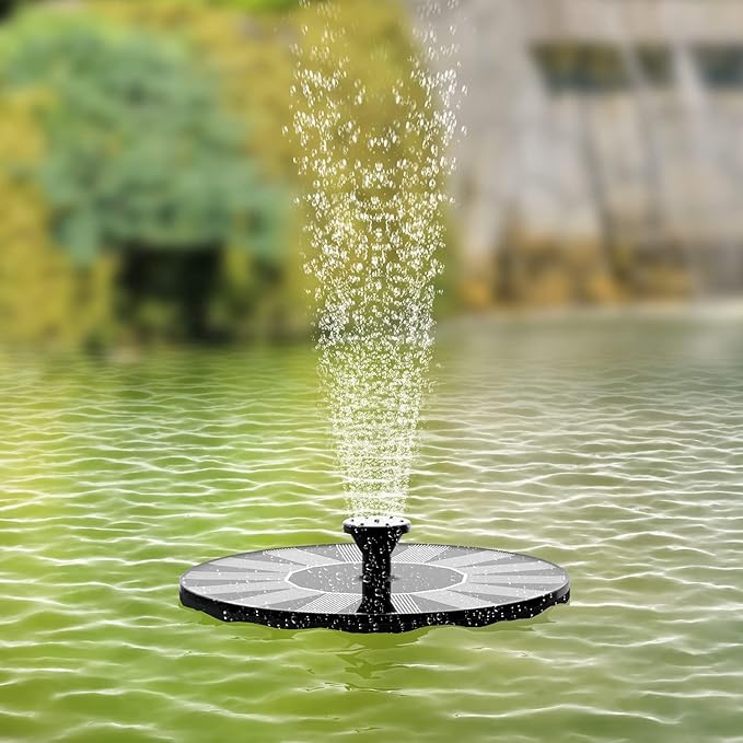 Solar Fountains,Solar Water Fountain,Solar Powered Bird Bath Fountain with 6 Nozzles - Free Standing Floating Solar Water Fountain for Bird Bath, Garden, Pond, Pool (Black-1W)