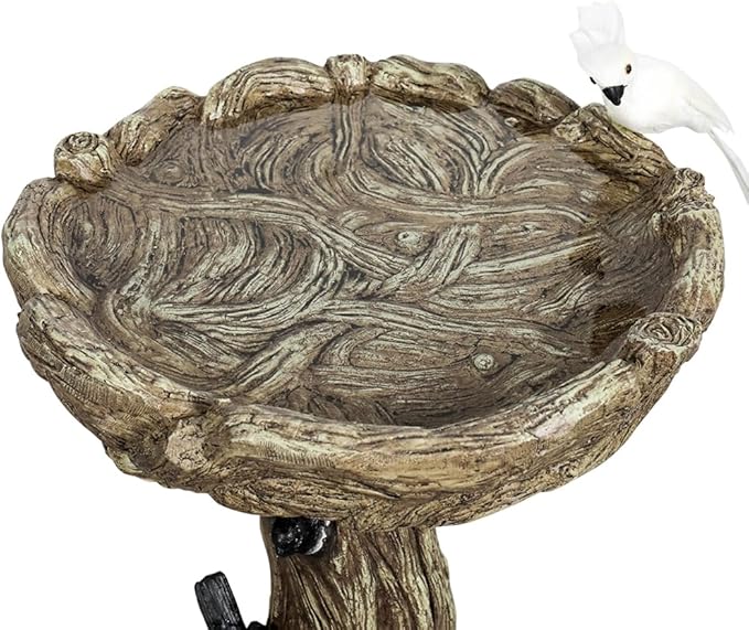 23" H Concrete Birdbath for Outdoor Garden with a Fake Bird Decor - Freestanding Trunk Like Bird Bath for Outside Garden Patio or Yard Decor