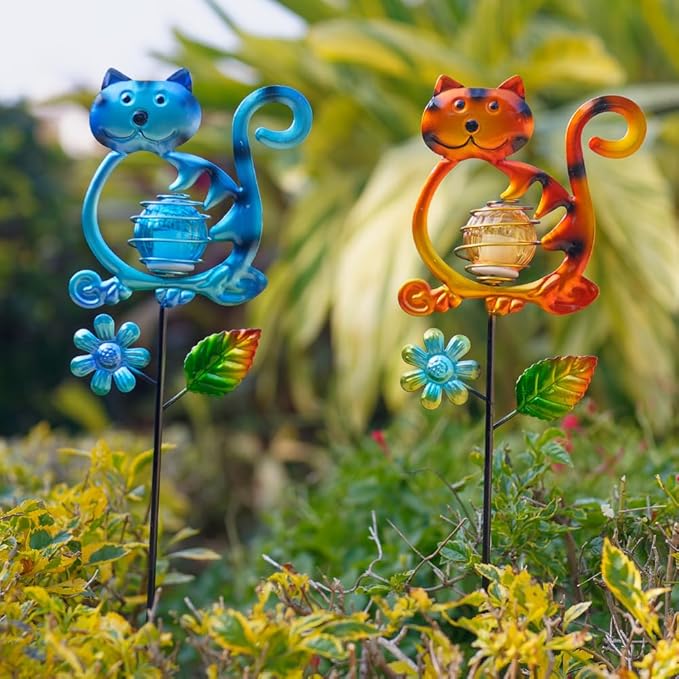 Solar Garden Lights Outdoor Decor,26.4''H Cat Figurine Light,Waterproof Decorative Garden Stakes for Lawn Patio Pathway, Solar Lights for Outside for Mom,Women,Cat Lovers
