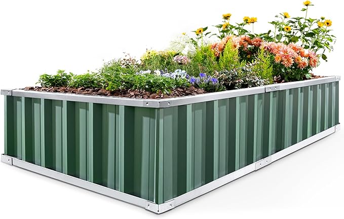 KING BIRD Raised Garden Bed 68"x 36"x 12" Galvanized Steel Metal Outdoor Garden Planter Box Kit with 2 Pairs of Gloves (Green)