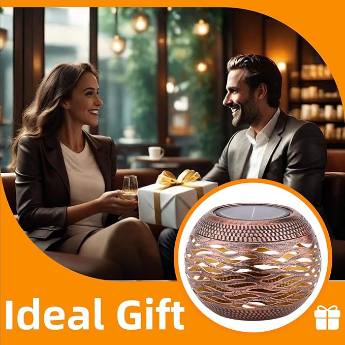 Waterproof Solar Lanterns Outdoor 2-Pack - Retro Metal Hollow-Out Garden Lights, Outdoor Yard Garden Porch Patio Lawn Inside Tabletop Decorations Unique Gardening Gifts for Women, Mom, Mother's Day