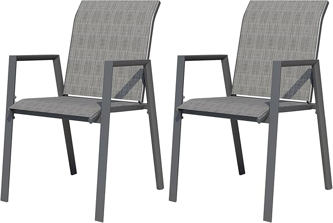 Outdoor Patio Chairs Set of 2, Grey Stackable Outdoor Chairs, Lightweight Patio Set with High Back, Metal Dining Chair for Lawn, Garden, Yard and Deck