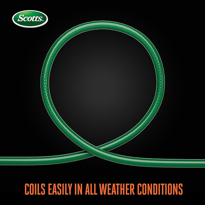 Scotts 50 ft. Light Duty Garden Hose – 5/8 in. Diameter, 3-Ply Construction, 200 PSI, High-Pressure, Easy-to-Coil Water Hose with Crush-Resistant Couplings, Easy to Connect for Lawn and Garden Use