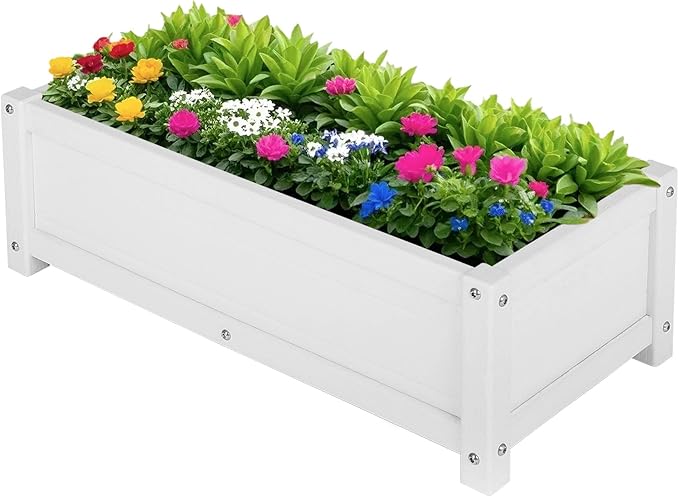 HDPE Raised Planter Box Outdoor,Rot-Resistant and Non-Cracking,Raised Beds for Gardening 29.5 * 14.4 * 9.8 in for Yard,Lawn,Outdoor Planter Boxes Rectangle with Drainage Holes White