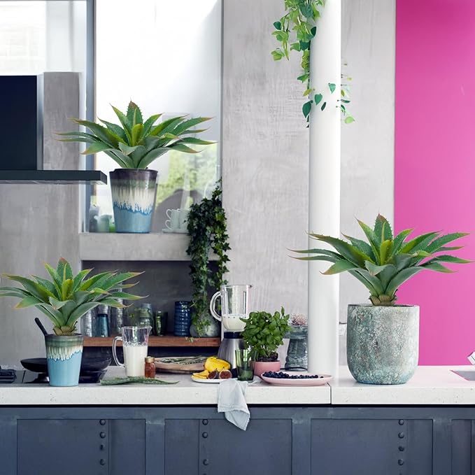 HUAESIN Artificial Succulents Aloe Plants, 6PCS 12.5 Inches Large Artificial Agave Plants UV Resistant Fake Agave Planters for Indoor and Outdoor Home Wedding Festival Arrangement