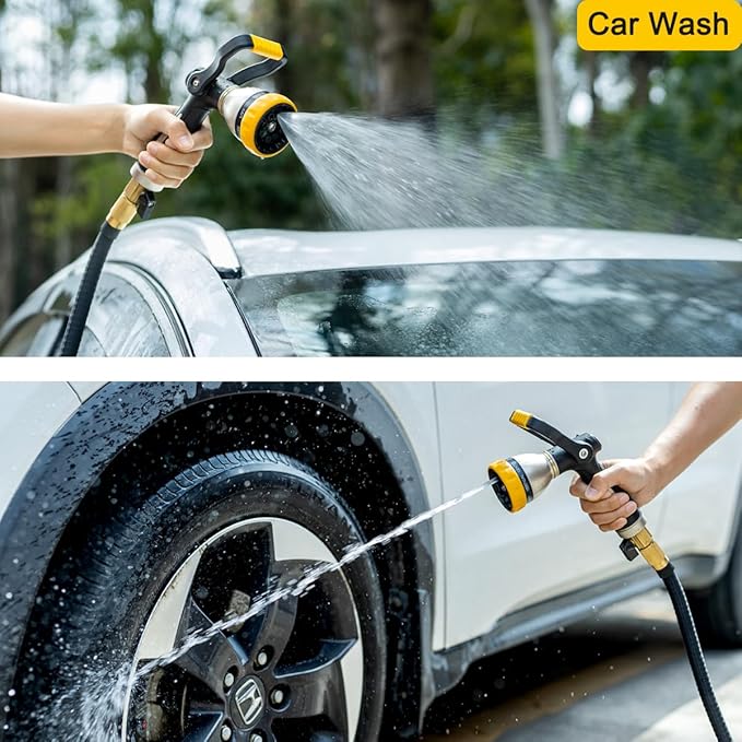 FANHAO Heavy Duty Fireman's Hose Nozzle, Metal Water Nozzle with 8 Spray Patterns, High Pressure Garden Hose Sprayer with Lever Control and Non-Slip Grip to Water Plants & Lawns, Wash Cars & Clean