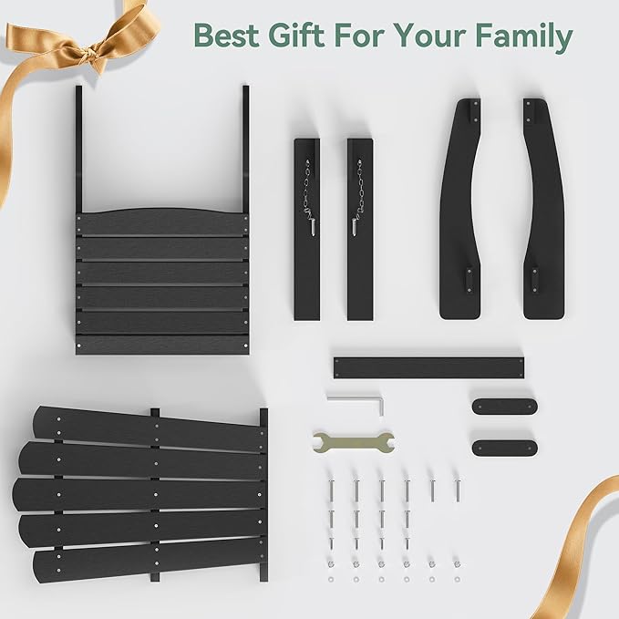 Folding HDPE Adirondack Chair, Weather-Resistant Patio Chair with Wide Armrests & High Backrest, Fire Pit Chair for Garden, Backyard, Porch - Black