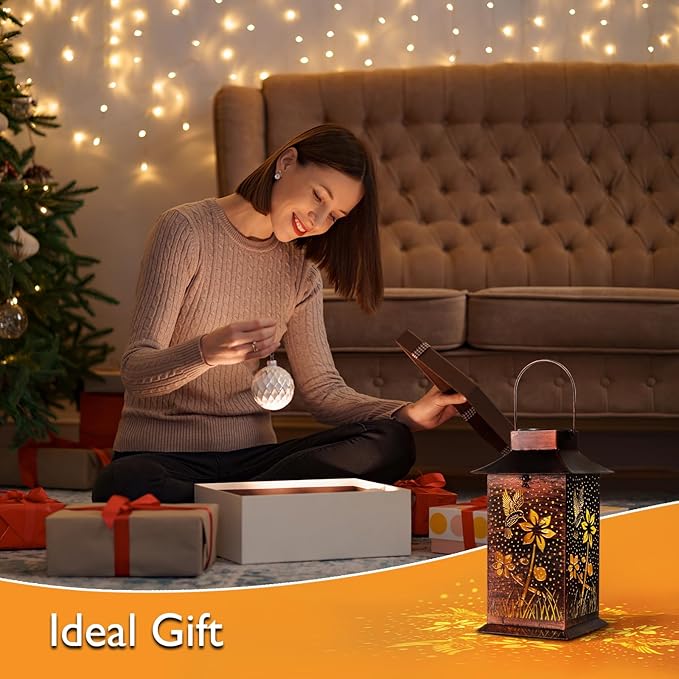 Homemory Hummingbird Solar Lanterns Waterproof, Metal Hanging Hollowed-Out Metal Decor Lantern, LED Outdoor Decoration for Outside LED Lanternse for Yard, Backyard, Porch, Lawn