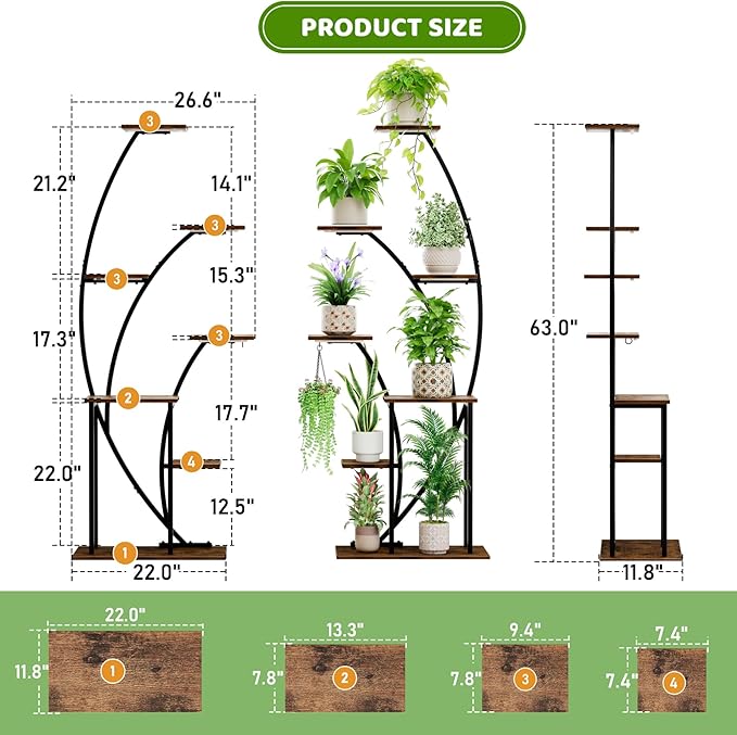 LATIBELL Plant Stand Indoor with Grow Lights, 63'' Tall Indoor Plant Shelf, 2 Pack Corner Plant Stands, 7 Tiered Lighted Flower Stands, Plant Rack Black Display Decorative for Living Room Patio