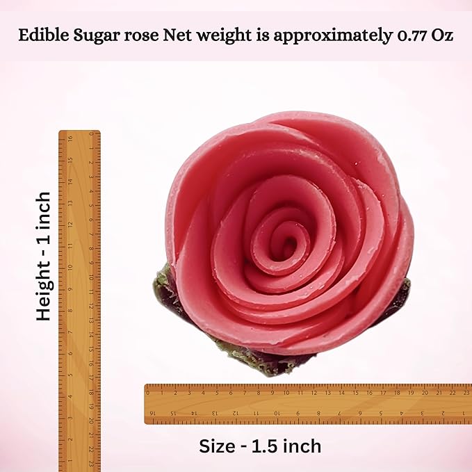 Confect Edible Flower | Edible Old Rose Flower for cake decorations | Edible Flower Cupcake Toppers | Cupcakes & Doughnut Edible Toppers | Flamingo Old Rose Sugar Flower- Pack of 12