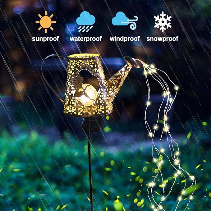 YJFWAL Solar Watering Can with Warm White LED Lights Outdoor Waterproof Fairy Garden Decor for Pathway, Yard, Lawn, Patio Perfect Decorations Gardening Gifts, Birthday Present for Women, Mom, Grandma