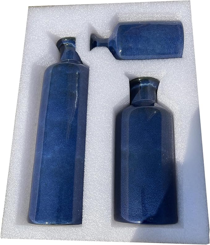 Blue Ceramic Vase Set of 3,Home Decorative Flower Vase,Small vase Set for Farmhouse Living Room Bedroom Tabletop Decor,Office Bookshelf Centerpiece Entrance Decoration
