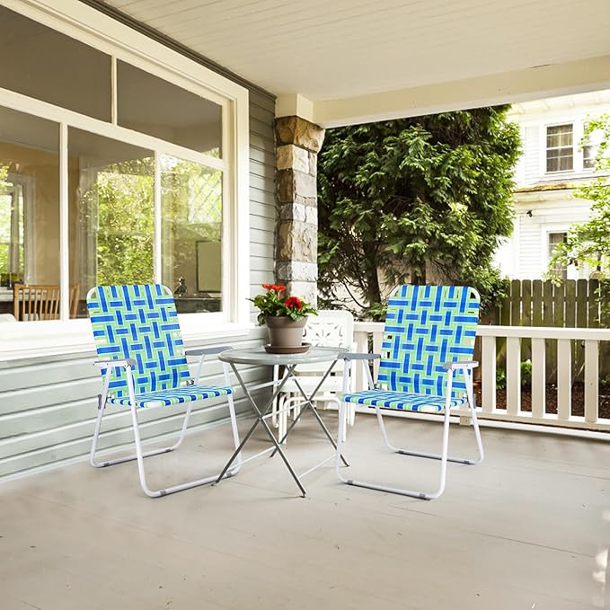 VINGLI Oversized Patio Lawn Chairs Folding 1 Piece, Webbed Folding Chair Outdoor Beach Chair Portable Camping Chair for Yard, Garden (Blue, Oversized)