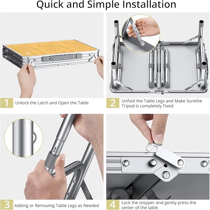 2ft Camping Table Foldable, 3 Adjustable Heights High 27.5" Aluminum Small Folding Table with Carrying Handle, Portable, for Outdoor Indoor Picnic Beach BBQ Party Travel, 24" x 16", Yellow