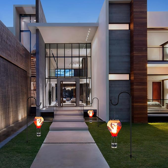 Starsoul 2 PC Hot Air Balloon Solar Lantern with Flame Glass Outdoor Hanging Hot Air Balloon Solar Light Waterproof Garden Patio Yard Party Decorations