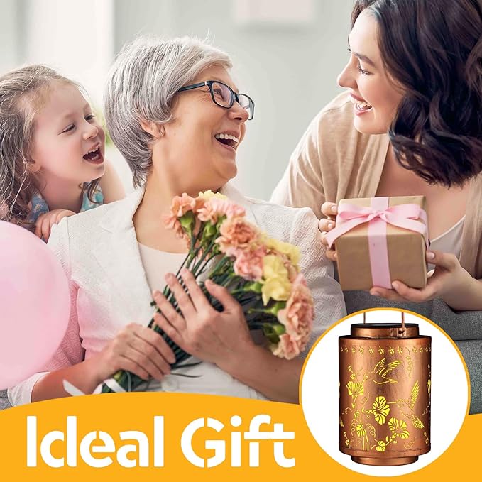 Solar Lanterns Outdoor Waterproof Mushroom Butterfly Garden Decor Gifts for Women Mon Grandma Metal Hanging Solar Lights Decoration for Outside LED Lanterns for Yard Patio Lawn Pathway(Hummingbirds)