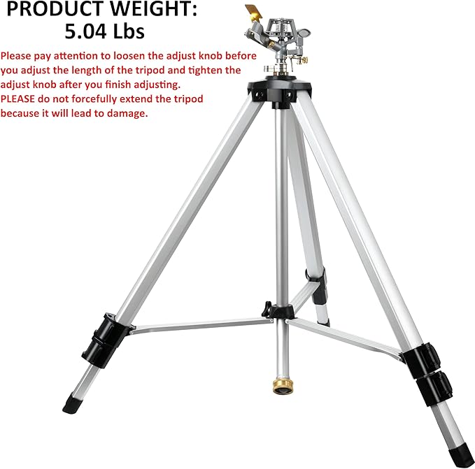 STYDDI Heavy Duty Impact Sprinkler on Tripod Base, Extra Tall Metal Pulsating Telescoping Tripod Sprinkler for Large Area, Yard, Lawn, Garden, Waters up to 90 Ft. Diameter, Legs Extends Up to 50-inch