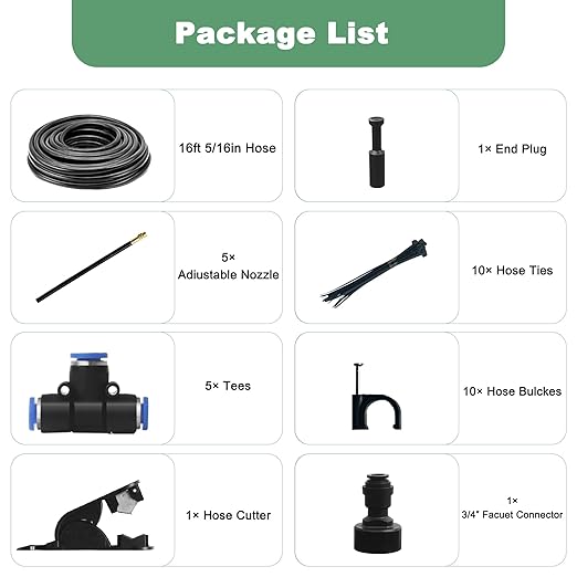 16.4Ft Drip Irrigation System, Automatic Garden Irrigation System with 360-degree Bending Dropper, Atomizing Watering Misting System with Copper Nozzle for Garden Plant Lawn Patio(5 Nozzles)