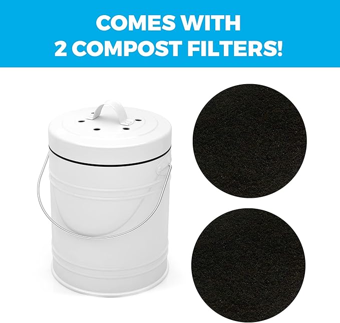 3 Liter Small Indoor Kitchen Compost Bin, Odorless Composting Bin with Carbon Filters, Countertop Compost Bucket with Lid, Metal Kitchen Composter with Plastic Bucket Liner for Food & Waste Recycling
