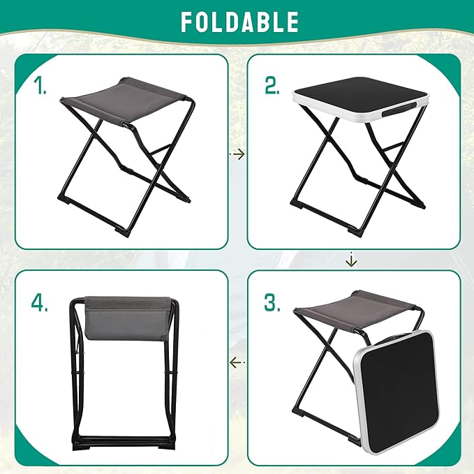 SUNNYFEEL 3 in 1 Folding Camping Table and Stool, Footrest, Lightweight Up to 300 LBS, Easy to Carry, Portable Camp Stool for Beach, Fishing, Trip, Picnic, Lawn, Concert Outdoor