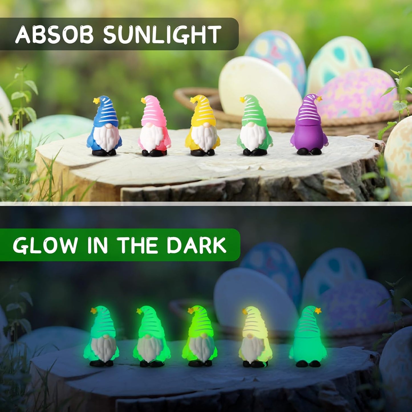 12 Pcs Luminous Mini Gnomes Figurines Fairy Glow in Dark Garden Miniature Gnome Figurines Decor Funny Poses Garden Yard Home Patio Lawn Backyard Hide See DIY Craft