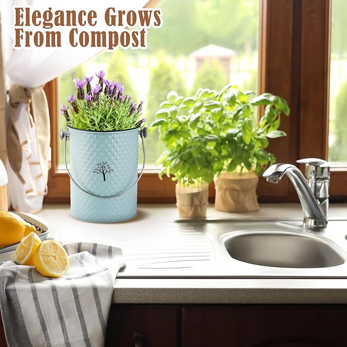 AOSION Countertop Compost Bin Kitchen,Odor Resistant Indoor Compost Bin with Lid and Compost Bags,Compost Bucket Composter Container for Food Waste,Blue