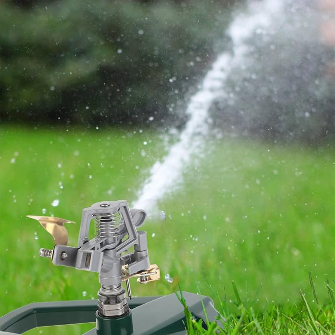 Metal Sprinklers for Yard Heavy Duty Zinc Alloy Pulsating Impact Sprinkler, Adjustable Rainbird Sprinkler Head with Metal Base, Sprinkler System for Lawn Yard Large Area Garden