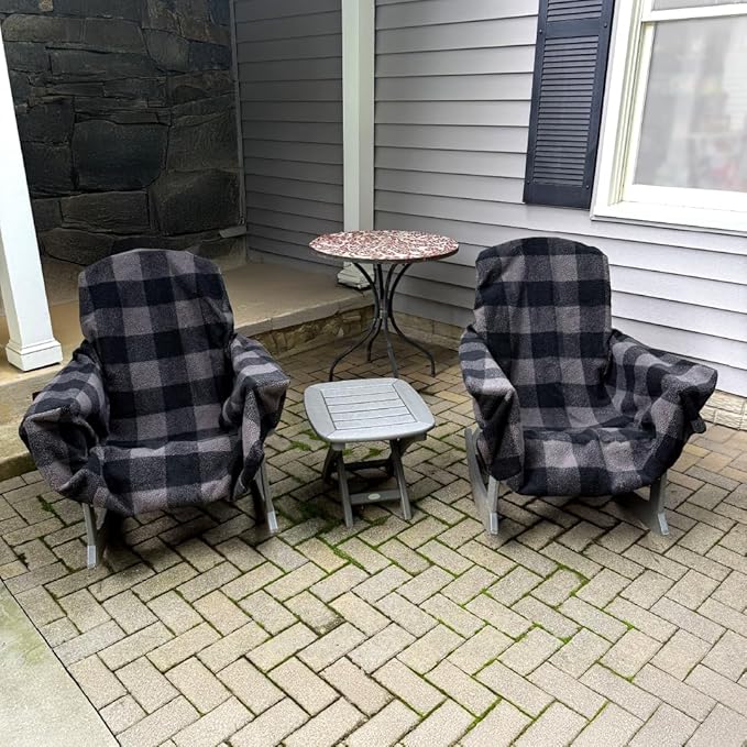 CITYBONFIRES The Chair Blanket – Reversible, Waterproof & Sherpa-Lined - Stretchable Elastic Back - Original Patio Chair Cover – Ideal for Homes and Outdoor Furniture- with Carry Pouch – Grey Plaid