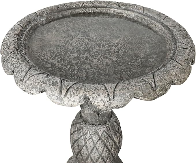 watnature 24.8" H Cement Modern Outdoor Bird Bath - Fibre Reinforced Concrete Bird Baths for Garden, Large Size Elegant Carved Garden Birdbaths with Pedestal for Patio, Backyard, Lawn Decor