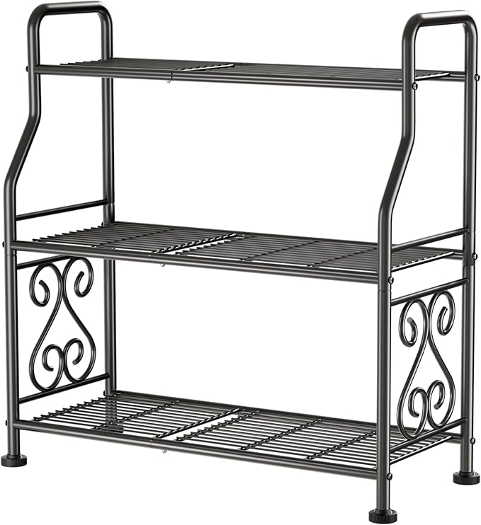 GIOTORENT Plant Stand Outdoor Indoor 3 Tier Metal Waterproof - 29.1" Plant Shelf for Patio, Balcony, Living Room, Large Capacity Tiered Plant Rack, Black