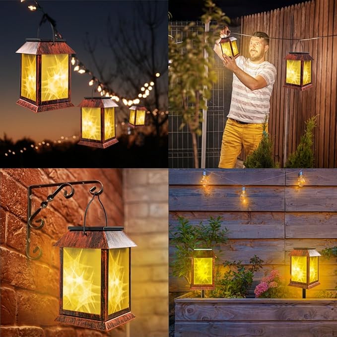 Solar Lanterns Outdoor Waterproof, Upgraded Flashing Mode Solar Lantern Outdoor Lights, 3D Starry Hanging Outdoor Lanterns Lights Stake Lights for Yard Garden Decor(1PCS)