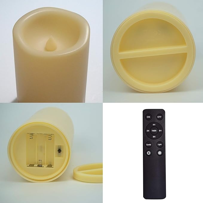 Waterproof Outdoor Flameless Candles with Remote, Set of 2, Large 4” x 8” Battery Operated Electric LED Pillar Candle Set for Home Décor Party Wedding Supplies Garden Christmas Decoration Gift